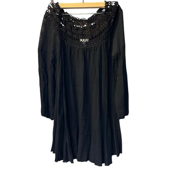 NWT Umgee Black Crocheted Top Boho Tunic Dress Size M - Picture 1 of 7